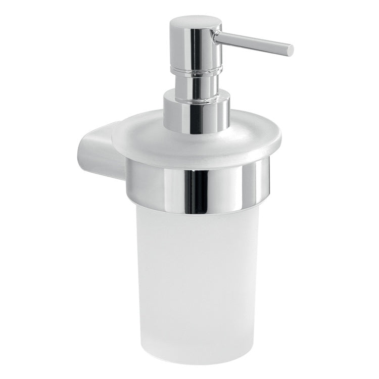 Soap Dispenser, Frosted Glass With Chrome Mounting