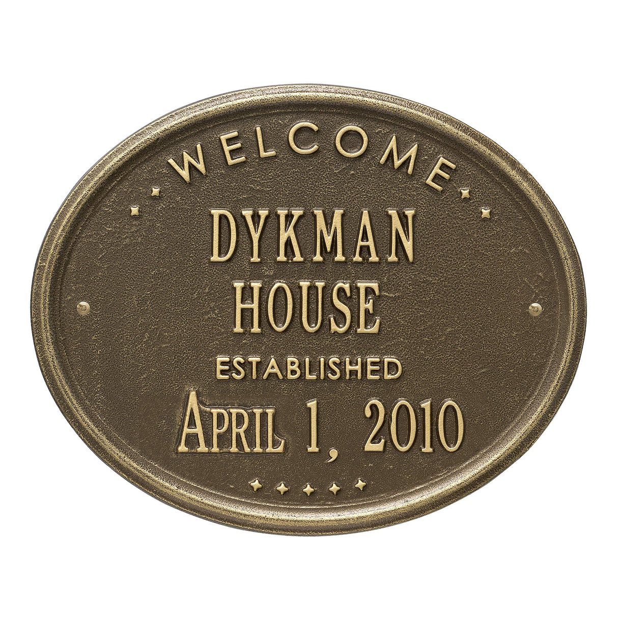 Whitehall 1390AB - Welcome Oval "House" Established - Standard Wall - Two Line - Antique Brass