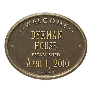 Whitehall 1390AB - Welcome Oval "House" Established - Standard Wall - Two Line - Antique Brass