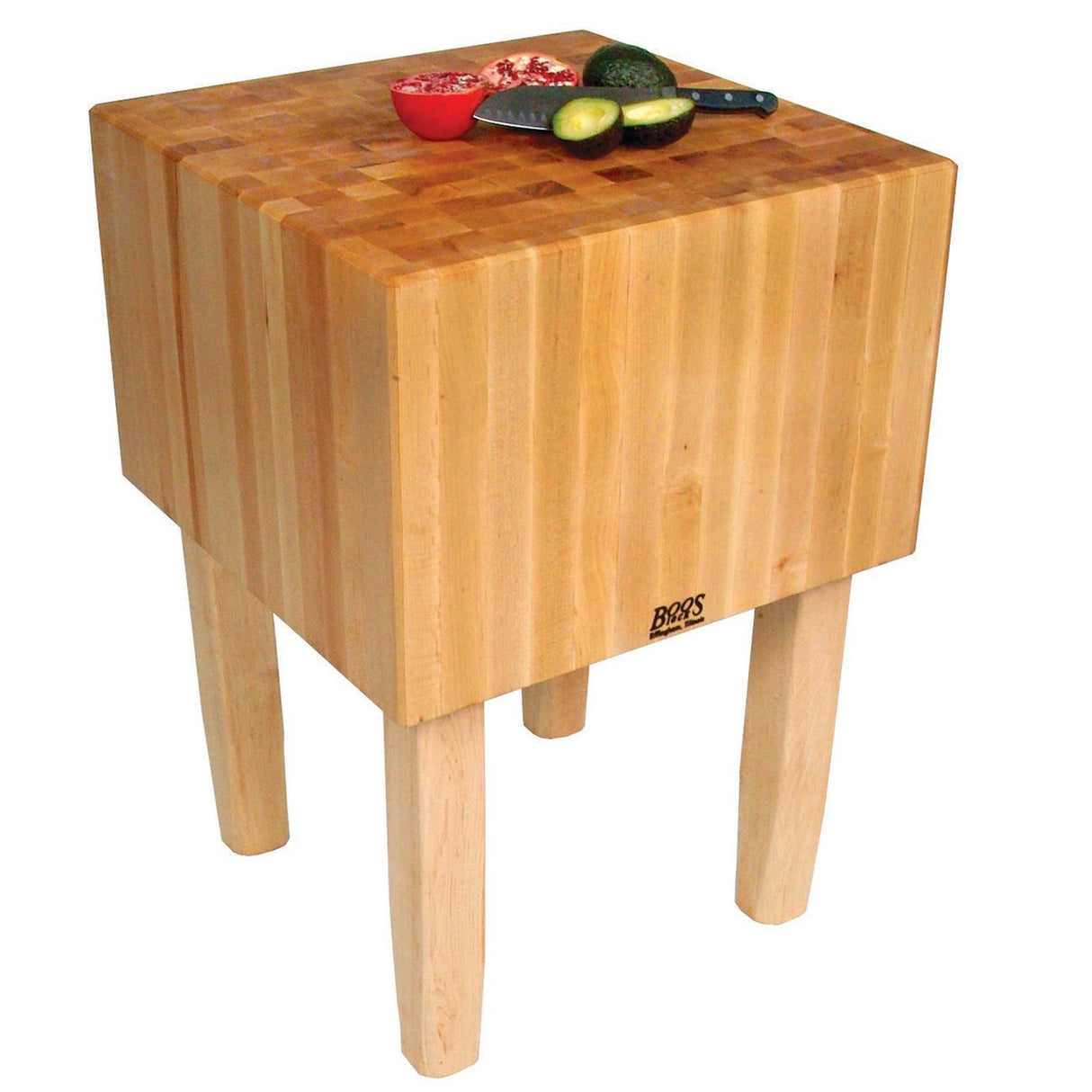 John Boos AA01 Solid 16 Inch Hard Rock Maple End Grain Butcher Block on Square Legs, 24 x 18 AA BLOCK 24X18X16 CRM CUTTING SURF