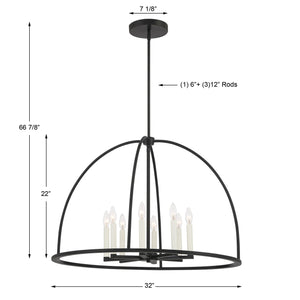 Abbott 8 Light Black Chandelier ABB-3008-BK
