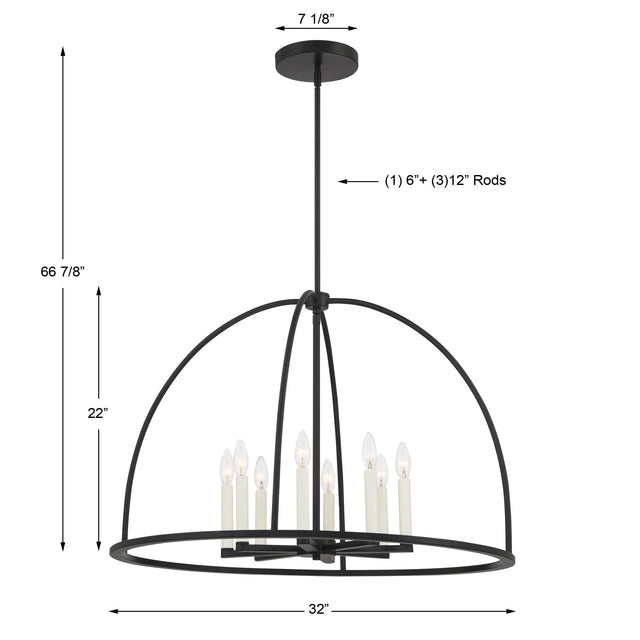 Abbott 8 Light Black Chandelier ABB-3008-BK