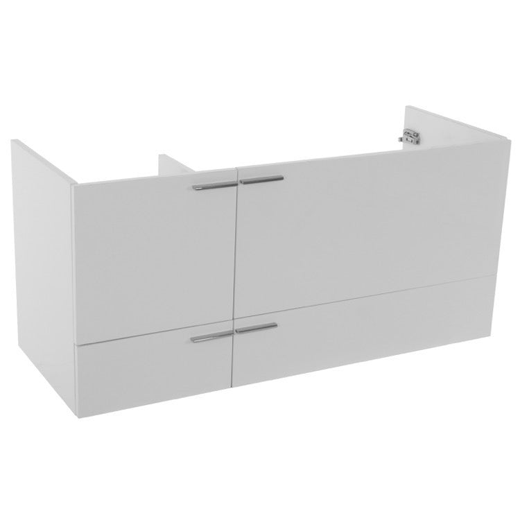 47 Inch Wall Mount Glossy White Double Bathroom Vanity Cabinet