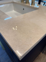 36" Navy Vanity Set with Tan Marble Vanity Top with Brass Widespread Faucet