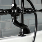 Aqua Vintage AE103T0 Three-Handle 2-Hole Deck Mount Clawfoot Tub Faucet with Hand Shower, Matte Black