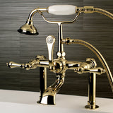Aqua Vintage AE103T2 Three-Handle 2-Hole Deck Mount Clawfoot Tub Faucet with Hand Shower, Polished Brass