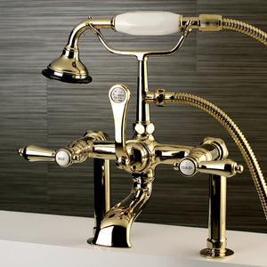 Heirloom AE103T2BAL Three-Handle 2-Hole Deck Mount Clawfoot Tub Faucet with Hand Shower, Polished Brass