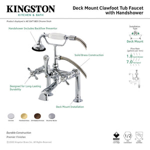 Essex AE103T2BEX Three-Handle 2-Hole Deck Mount Clawfoot Tub Faucet with Hand Shower, Polished Brass