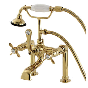 Essex AE103T2BEX Three-Handle 2-Hole Deck Mount Clawfoot Tub Faucet with Hand Shower, Polished Brass