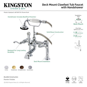 Royale AE103T2FL Three-Handle 2-Hole Deck Mount Clawfoot Tub Faucet with Hand Shower, Polished Brass