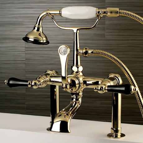 Duchess AE103T2PKL Three-Handle 2-Hole Deck Mount Clawfoot Tub Faucet with Hand Shower, Polished Brass
