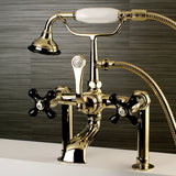 Duchess AE103T2PKX Three-Handle 2-Hole Deck Mount Clawfoot Tub Faucet with Hand Shower, Polished Brass