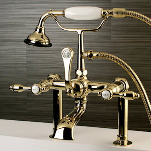 Tudor AE103T2TAL Three-Handle 2-Hole Deck Mount Clawfoot Tub Faucet with Hand Shower, Polished Brass