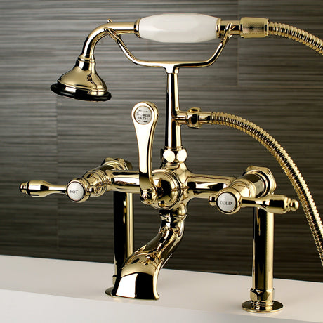 Tudor AE103T2TAL Three-Handle 2-Hole Deck Mount Clawfoot Tub Faucet with Hand Shower, Polished Brass