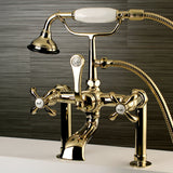 French Country AE103T2TX Three-Handle 2-Hole Deck Mount Clawfoot Tub Faucet with Hand Shower, Polished Brass