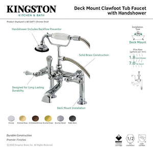 Aqua Vintage AE103T5 Three-Handle 2-Hole Deck Mount Clawfoot Tub Faucet with Hand Shower, Oil Rubbed Bronze