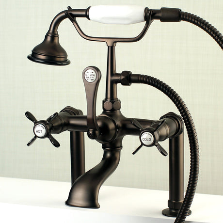 Essex AE103T5BEX Three-Handle 2-Hole Deck Mount Clawfoot Tub Faucet with Hand Shower, Oil Rubbed Bronze