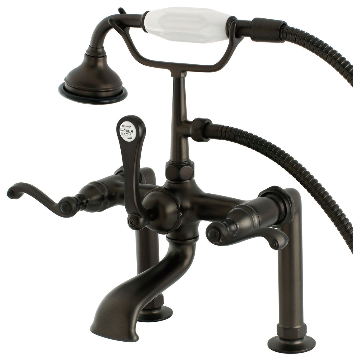 Royale AE103T5FL Three-Handle 2-Hole Deck Mount Clawfoot Tub Faucet with Hand Shower, Oil Rubbed Bronze