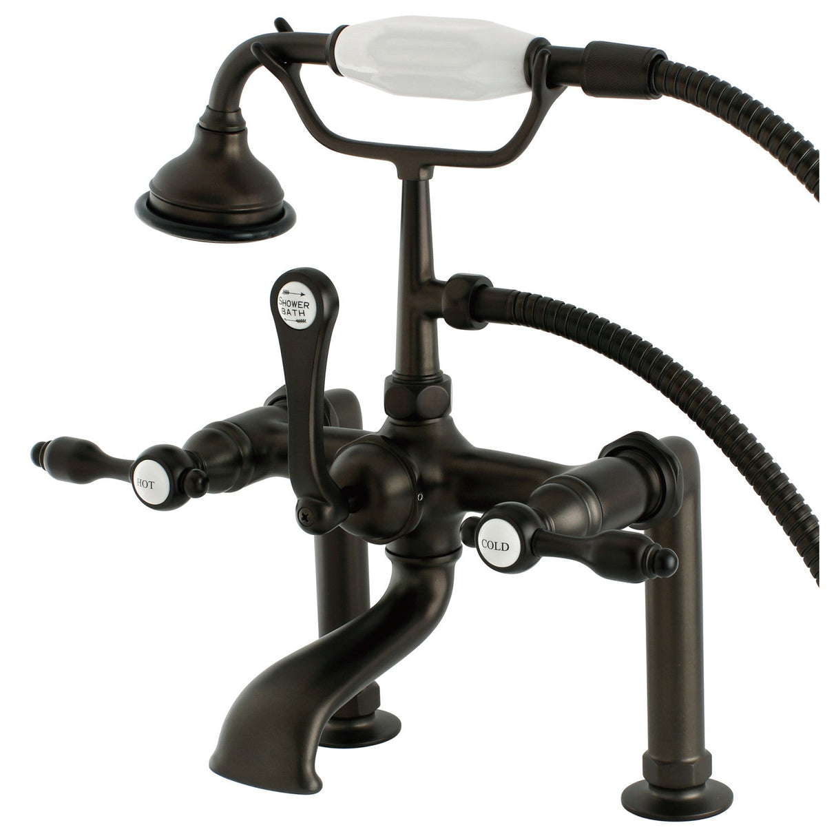 Tudor AE103T5TAL Three-Handle 2-Hole Deck Mount Clawfoot Tub Faucet with Hand Shower, Oil Rubbed Bronze