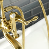 Aqua Vintage AE103T7 Three-Handle 2-Hole Deck Mount Clawfoot Tub Faucet with Hand Shower, Brushed Brass
