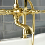 Aqua Vintage AE103T7 Three-Handle 2-Hole Deck Mount Clawfoot Tub Faucet with Hand Shower, Brushed Brass