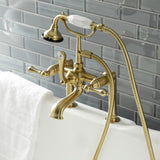 Aqua Vintage AE103T7 Three-Handle 2-Hole Deck Mount Clawfoot Tub Faucet with Hand Shower, Brushed Brass