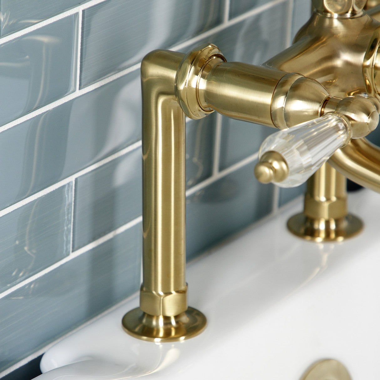 Wilshire AE103T7WLL Three-Handle 2-Hole Deck Mount Clawfoot Tub Faucet with Hand Shower, Brushed Brass