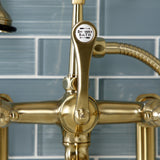 Wilshire AE103T7WLL Three-Handle 2-Hole Deck Mount Clawfoot Tub Faucet with Hand Shower, Brushed Brass