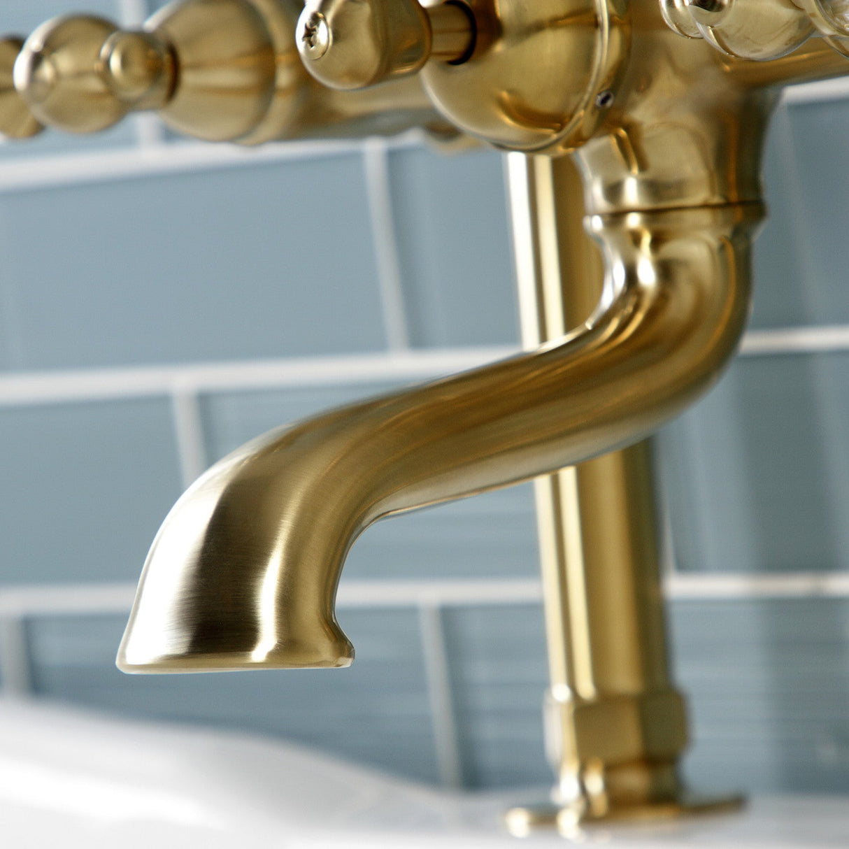 Wilshire AE103T7WLL Three-Handle 2-Hole Deck Mount Clawfoot Tub Faucet with Hand Shower, Brushed Brass