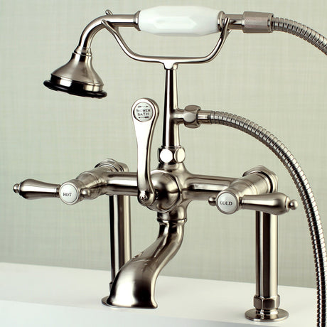 Heirloom AE103T8BAL Three-Handle 2-Hole Deck Mount Clawfoot Tub Faucet with Hand Shower, Brushed Nickel