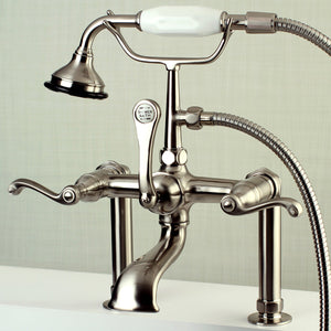 Royale AE103T8FL Three-Handle 2-Hole Deck Mount Clawfoot Tub Faucet with Hand Shower, Brushed Nickel