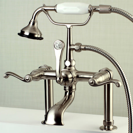 Royale AE103T8FL Three-Handle 2-Hole Deck Mount Clawfoot Tub Faucet with Hand Shower, Brushed Nickel