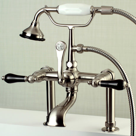 Duchess AE103T8PKL Three-Handle 2-Hole Deck Mount Clawfoot Tub Faucet with Hand Shower, Brushed Nickel