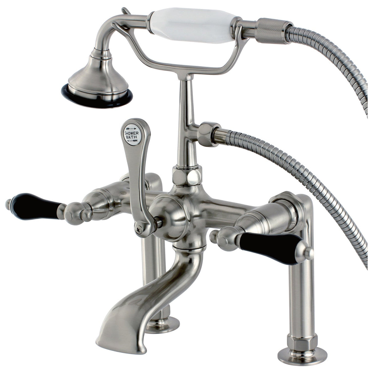 Duchess AE103T8PKL Three-Handle 2-Hole Deck Mount Clawfoot Tub Faucet with Hand Shower, Brushed Nickel