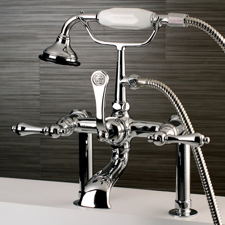 Aqua Vintage AE104T1 Three-Handle 2-Hole Deck Mount Clawfoot Tub Faucet with Hand Shower, Polished Chrome