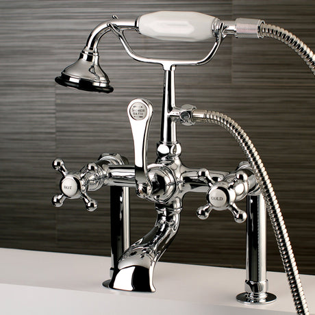 English Country AE104T1BX Three-Handle 2-Hole Deck Mount Clawfoot Tub Faucet with Hand Shower, Polished Chrome