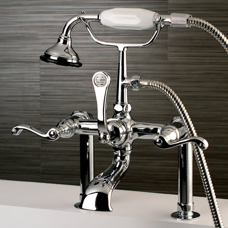 Royale AE104T1FL Three-Handle 2-Hole Deck Mount Clawfoot Tub Faucet with Hand Shower, Polished Chrome