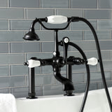 Aqua Vintage AE105T0 Three-Handle 2-Hole Deck Mount Clawfoot Tub Faucet with Hand Shower, Matte Black