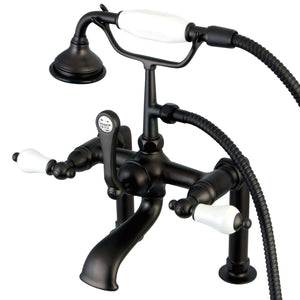 Aqua Vintage AE105T5 Three-Handle 2-Hole Deck Mount Clawfoot Tub Faucet with Hand Shower, Oil Rubbed Bronze