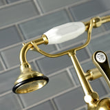 Aqua Vintage AE105T7 Three-Handle 2-Hole Deck Mount Clawfoot Tub Faucet with Hand Shower, Brushed Brass