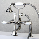 Aqua Vintage AE105T8 Three-Handle 2-Hole Deck Mount Clawfoot Tub Faucet with Hand Shower, Brushed Nickel