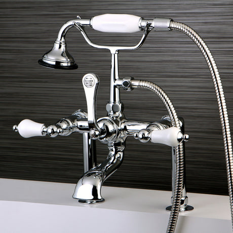 Aqua Vintage AE106T1 Three-Handle 2-Hole Deck Mount Clawfoot Tub Faucet with Hand Shower, Polished Chrome