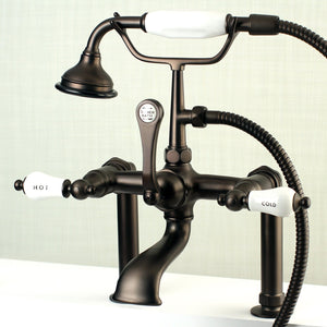 Aqua Vintage AE107T5 Three-Handle 2-Hole Deck Mount Clawfoot Tub Faucet with Hand Shower, Oil Rubbed Bronze