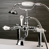 Aqua Vintage AE108T1 Three-Handle 2-Hole Deck Mount Clawfoot Tub Faucet with Hand Shower, Polished Chrome