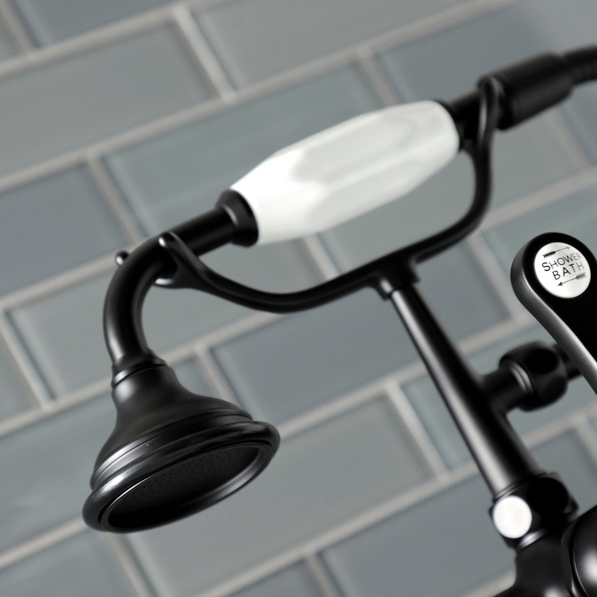 Aqua Vintage AE109T0 Three-Handle 2-Hole Deck Mount Clawfoot Tub Faucet with Hand Shower, Matte Black