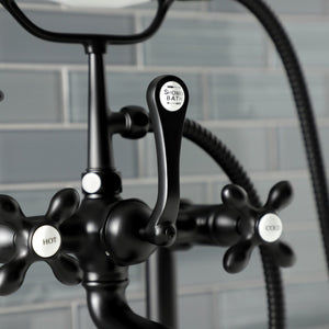 Aqua Vintage AE109T0 Three-Handle 2-Hole Deck Mount Clawfoot Tub Faucet with Hand Shower, Matte Black