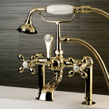 Aqua Vintage AE109T2 Three-Handle 2-Hole Deck Mount Clawfoot Tub Faucet with Hand Shower, Polished Brass