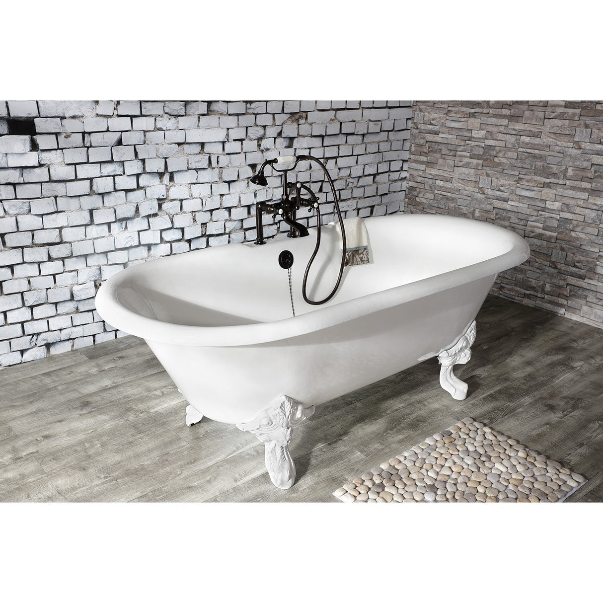 Aqua Vintage AE109T5 Three-Handle 2-Hole Deck Mount Clawfoot Tub Faucet with Hand Shower, Oil Rubbed Bronze