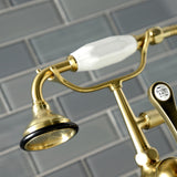 Aqua Vintage AE109T7 Three-Handle 2-Hole Deck Mount Clawfoot Tub Faucet with Hand Shower, Brushed Brass