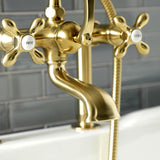 Aqua Vintage AE109T7 Three-Handle 2-Hole Deck Mount Clawfoot Tub Faucet with Hand Shower, Brushed Brass